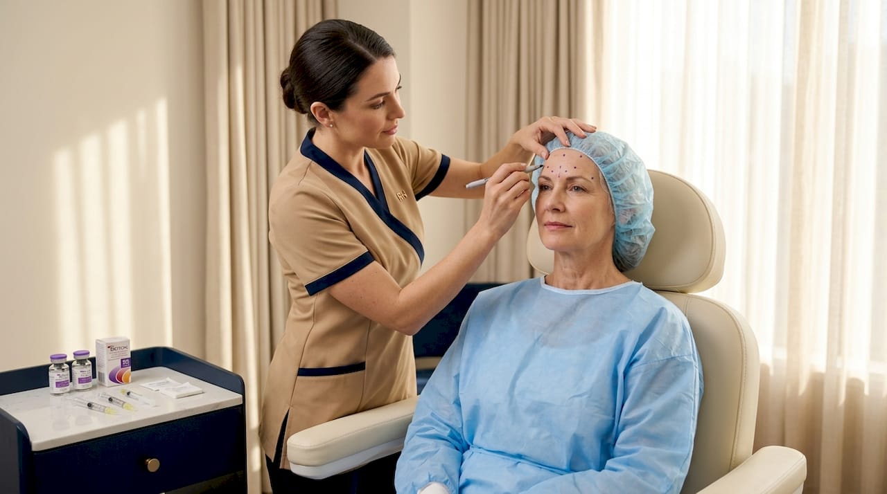 Nurse marking points on patient for Botox treatment