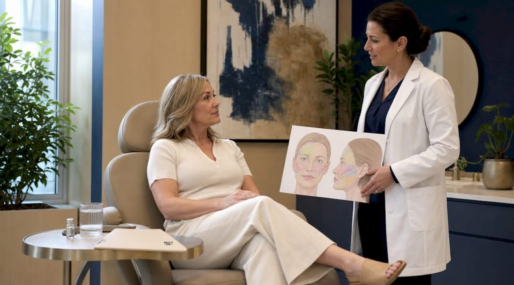 Patient receiving Botox treatment consultation