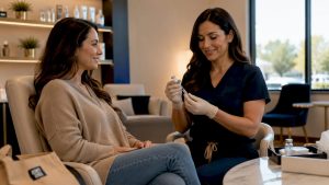 Patient and injector preparing Botox injection