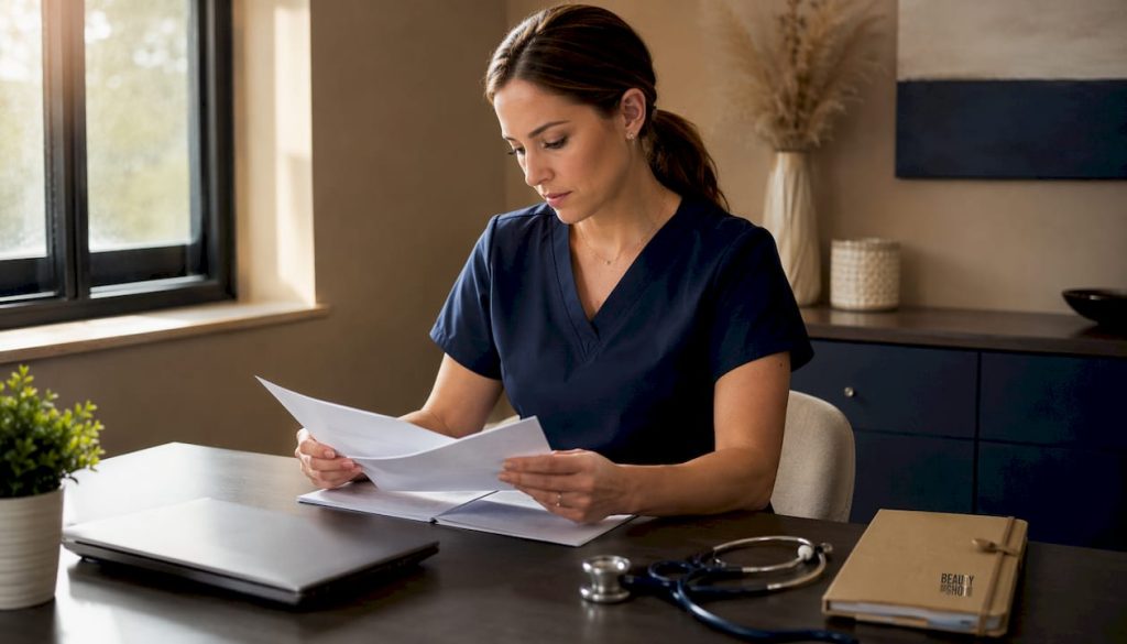 Nurse reviewing injectable treatment regulations