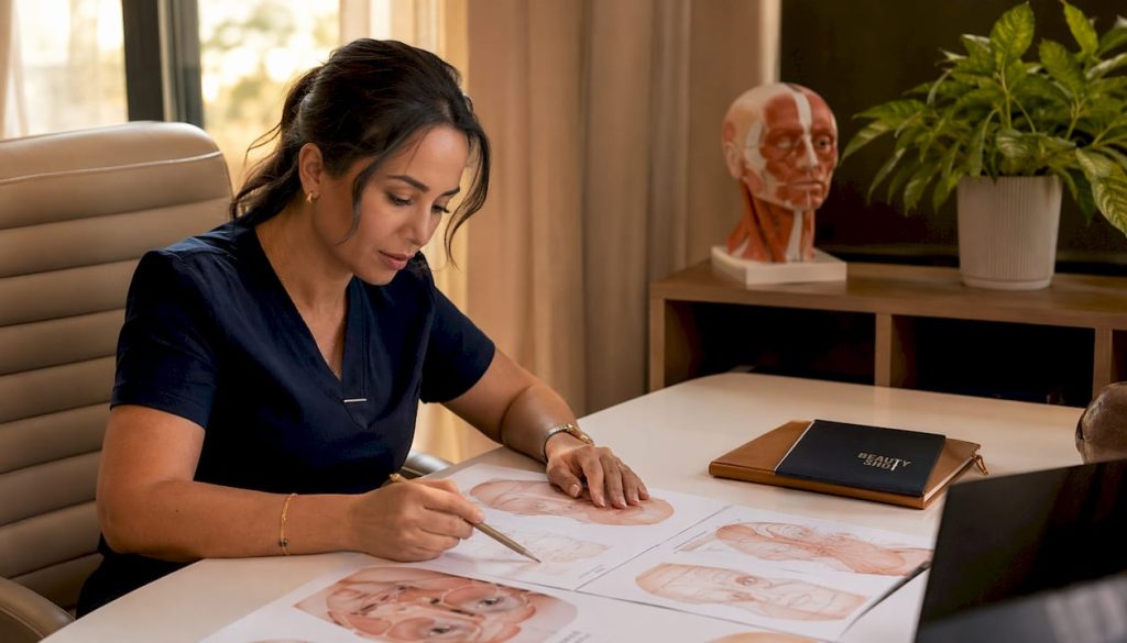 Nurse reviewing customized filler consultation notes