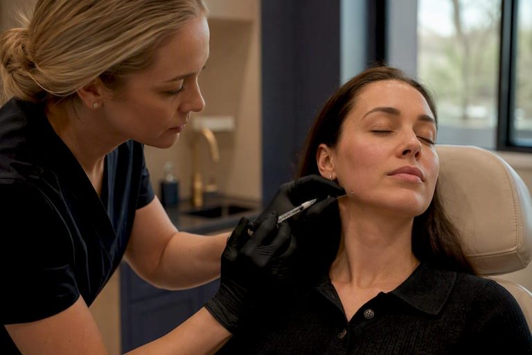 Nurse injecting Botox into jaw area