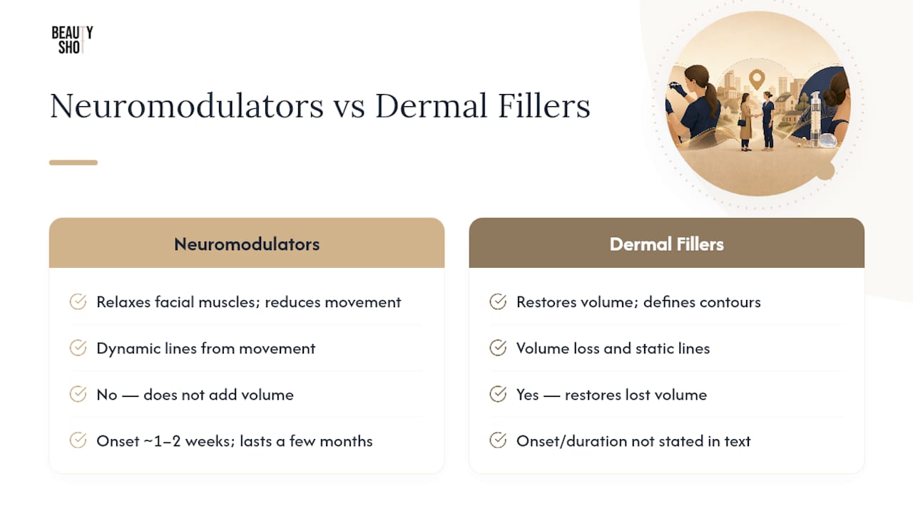 Comparison of neuromodulators and dermal fillers