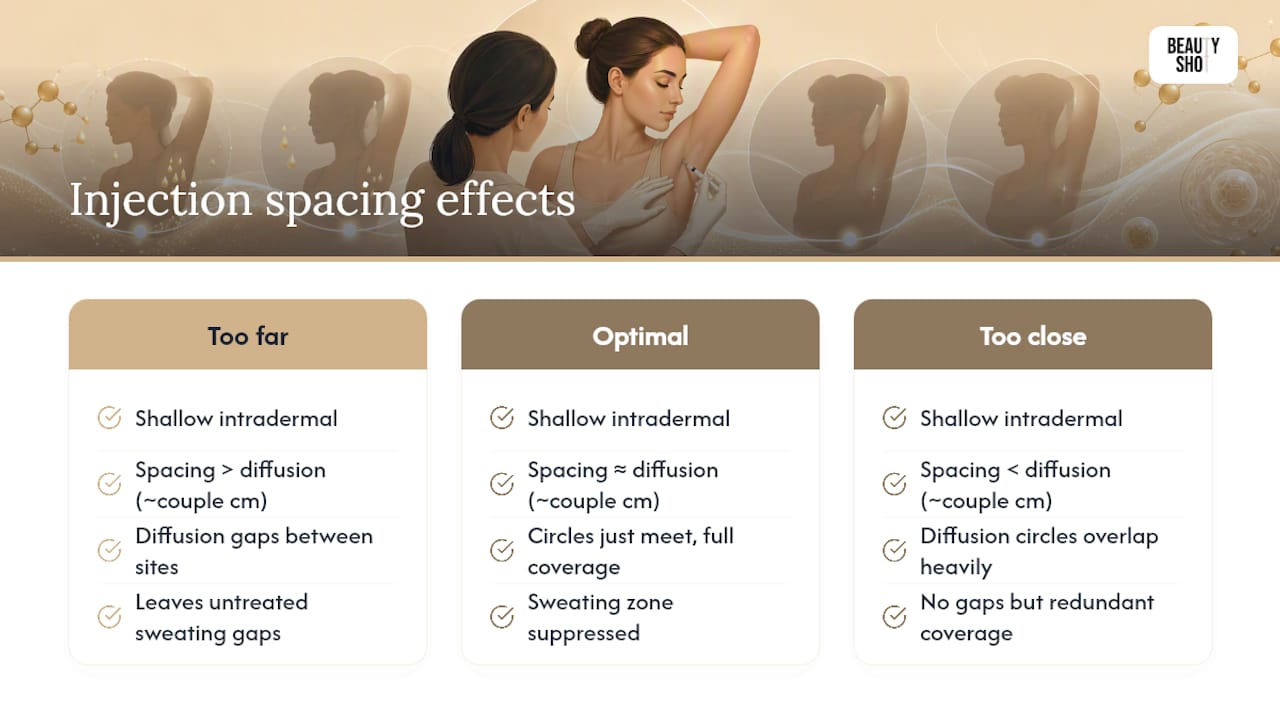 Underarm Botox injection grid and diffusion spacing