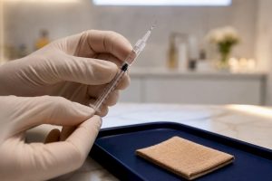 Cosmetic nurse preparing a precise injection