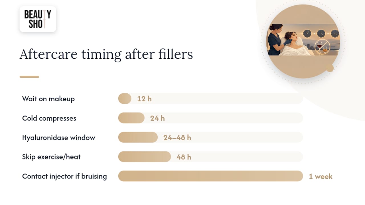 Aftercare checklist to reduce bruising and help fillers settle — overview diagram