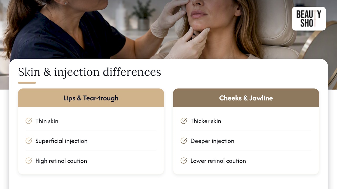 Comparison of filler areas and retinol timing