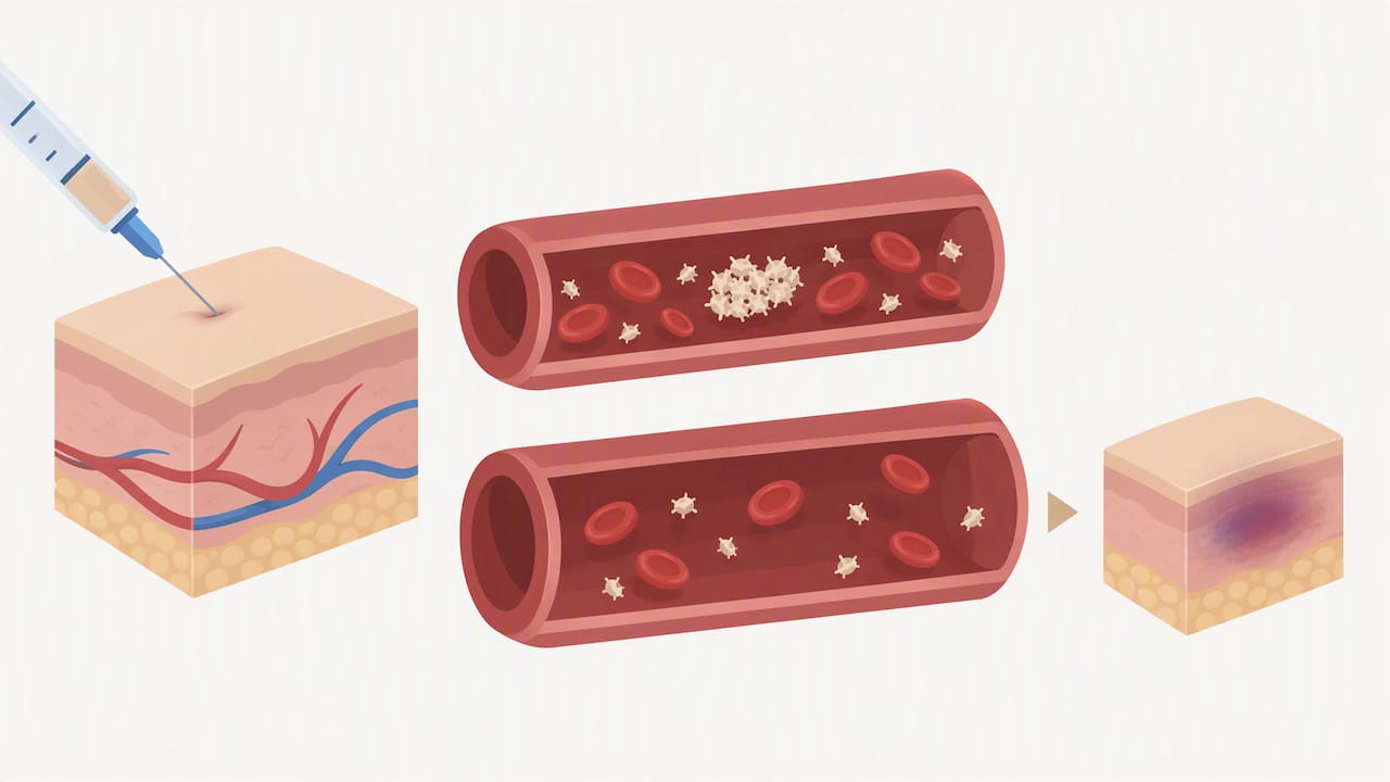 Illustration of vessels and platelet clotting