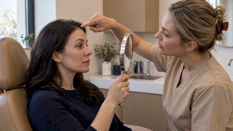 Forehead treatment consultation with cosmetic nurse